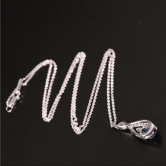 3 PIECES-Blue & White Topaz 925 Strlng Silver Necklace, Bolo Bracelet & Earrings - Picture 5 of 8